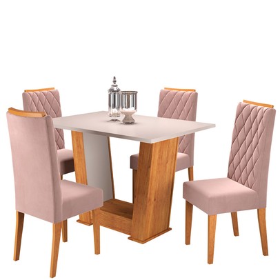 Mesa de Jantar 4 Lugares Impala Mel/Blonde/Veludo Rosa - Pnr Móveis