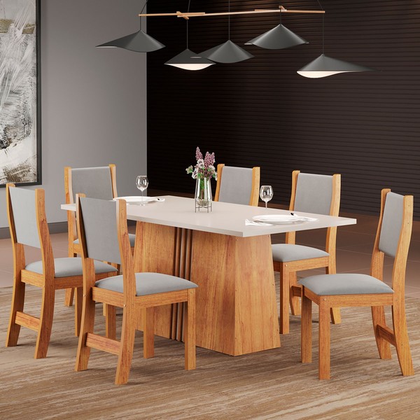 Mesa de Jantar 6 Lugares Vanessa Mel/Blonde/Veludo Cinza - Pnr Móveis