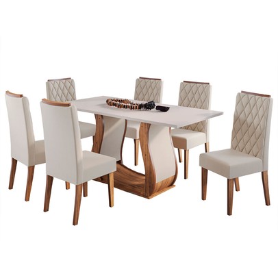 Mesa de Jantar 6 Lugares Evellyn Imbuia/Blonde/Veludo Pastel - Pnr Móveis