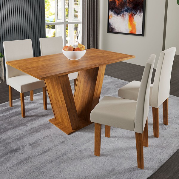 Mesa de Jantar 4 Lugares Lidia Marte Seda/Nude - Pnr Móveis