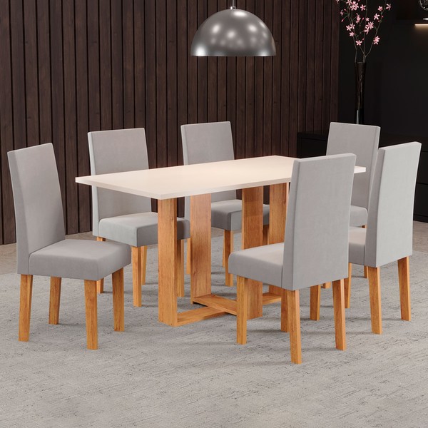 Mesa de Jantar 6 Lugares Erika Mel/Blonde/Veludo Cinza 26272 - Pnr Móveis