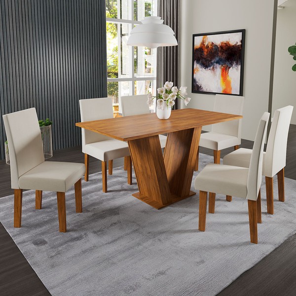 Mesa de Jantar 6 Lugares Lidia Marte Seda/Nude - Pnr Móveis