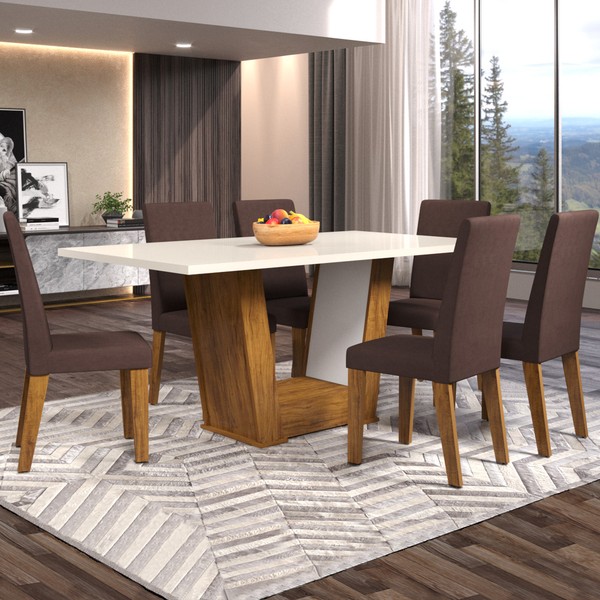 Mesa de Jantar 6 Lugares Grazi Seda/Blonde/Fumê - Pnr Móveis