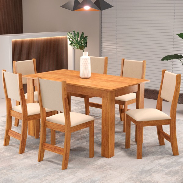 Mesa de Jantar 6 Lugares Valentina Mel/Nude - Pnr Móveis