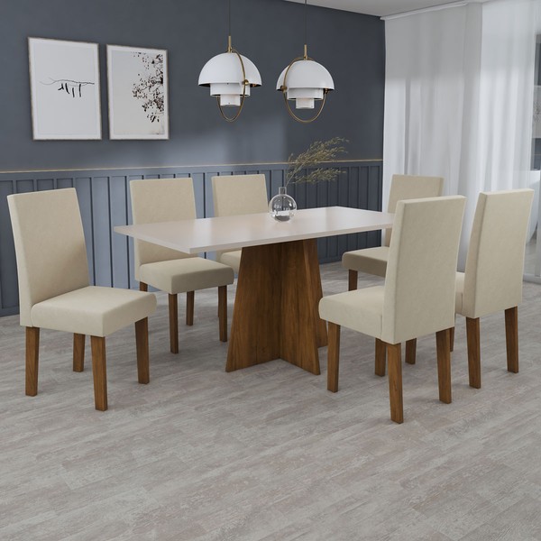 Mesa de Jantar 6 Lugares Joana Seda/Blonde/Nude - Pnr Móveis