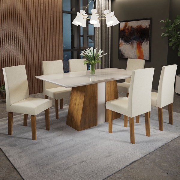 Mesa de Jantar 6 Lugares Bilion Seda/Nude/Off White - Pnr Móveis