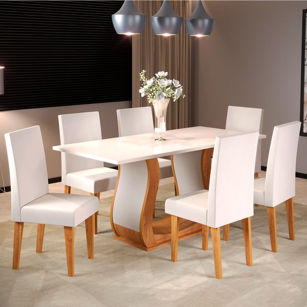 Mesa de Jantar 6 Lugares Persia Mel/Blonde/Veludo Marfim - Pnr Móveis