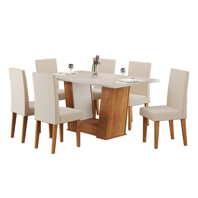 Mesa de Jantar 6 Lugares Marte Mel/Blonde/Linho/Bronze - Pnr Móveis