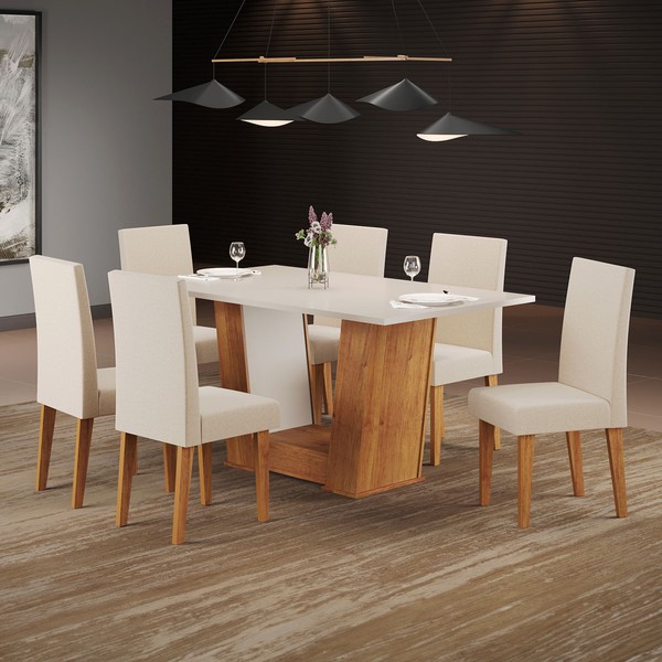 Mesa de Jantar 6 Lugares Marte Mel/Blonde/Linho/Bronze - Pnr Móveis