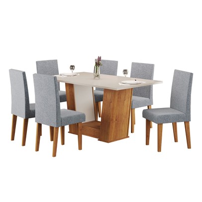 Mesa de Jantar 6 Lugares Marte Mel/Blonde/Linho/Inox - Pnr Móveis