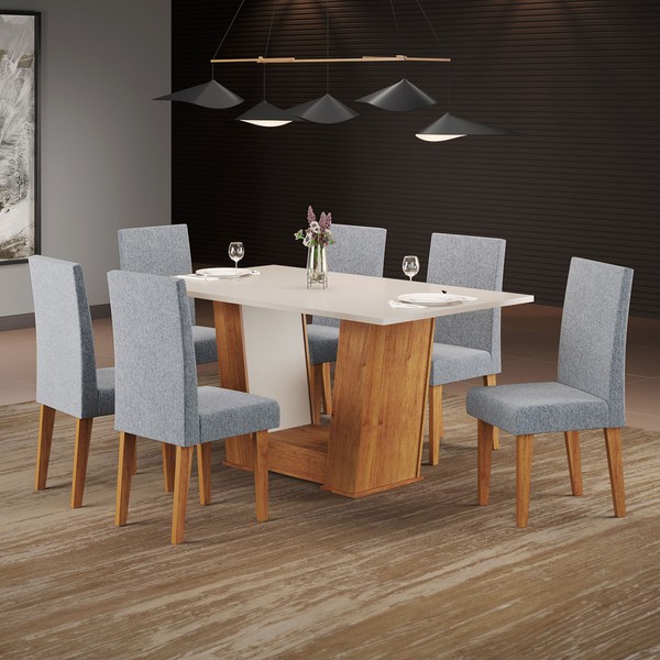 Mesa de Jantar 6 Lugares Marte Mel/Blonde/Linho/Inox - Pnr Móveis