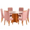 Mesa de Jantar 6 Lugares Virginia com Vidro Mel/Off White/Veludo Rosa - Pnr Móveis