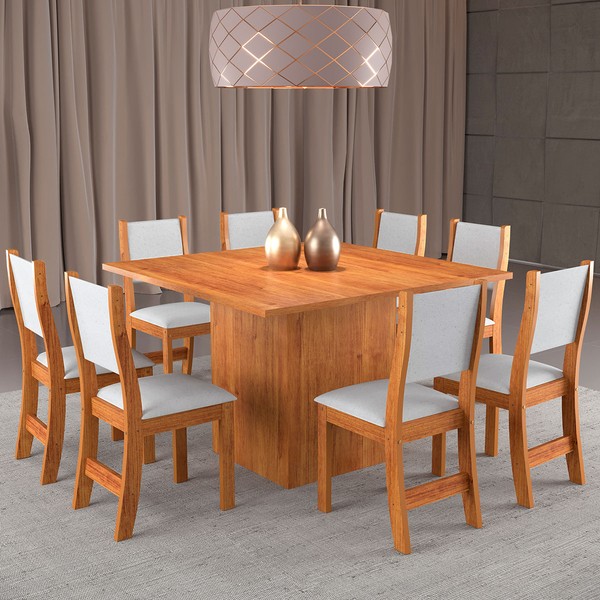 Mesa de Jantar 8 Lugares Alexa Mel/Linho Gelo - Pnr Móveis
