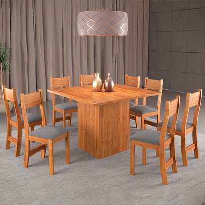 Mesa de Jantar 8 Lugares Alexa Mel/Veludo Cinza 26186 - Pnr Móveis