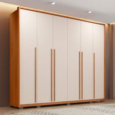Guarda-Roupa Casal German 6 Portas 6 Gavetas Freijo/Off White - Pnr Móveis