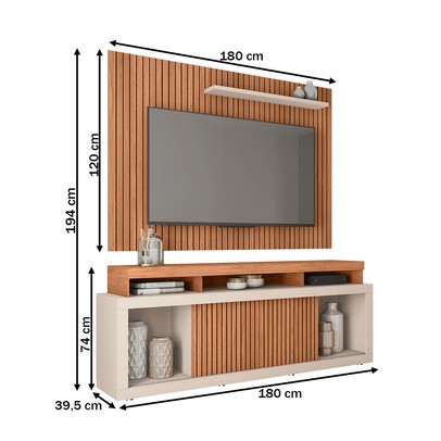Rack com Painel para TV Até 70 Polegadas Puerto Freijó/Off White - Pnr Móveis