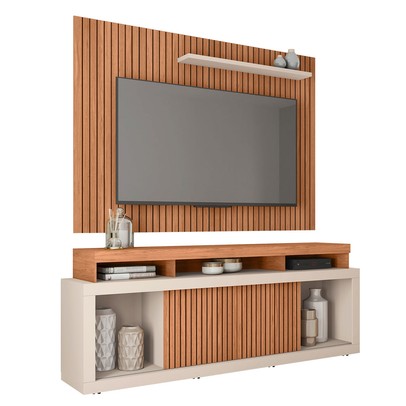 Rack com Painel para TV Até 70 Polegadas Puerto Freijó/Off White - Pnr Móveis
