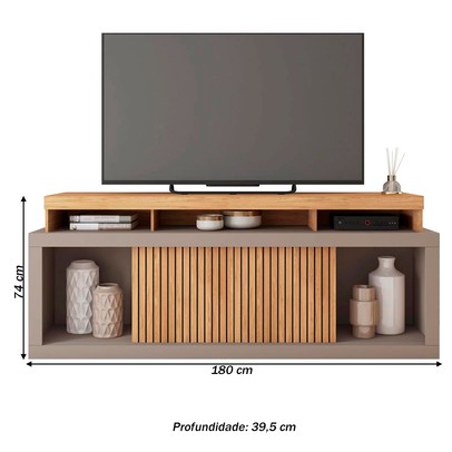 Rack para TV 75 Polegadas 2 Portas com Ripado Puerto Buriti/Fendi - Pnr Móveis