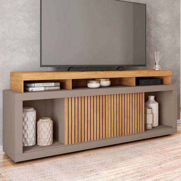 Rack para TV 75 Polegadas 2 Portas com Ripado Puerto Buriti/Fendi - Pnr Móveis