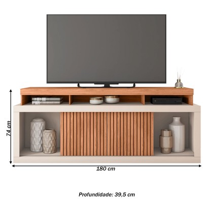 Rack para TV 75 Polegadas 2 Portas com Ripado Puerto Freijo/Off White - Pnr Móveis
