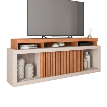 Rack para TV 75 Polegadas 2 Portas com Ripado Puerto Freijo/Off White - Pnr Móveis