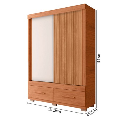 Guarda-Roupa Solteiro Sereno 2 Portas 2 Gavetas Freijó/Off White - Caemmun