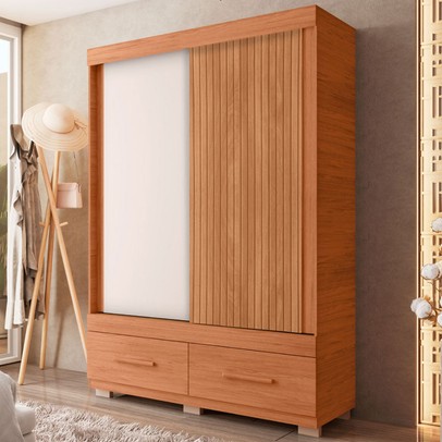 Guarda-Roupa Solteiro Sereno 2 Portas 2 Gavetas Freijó/Off White - Caemmun