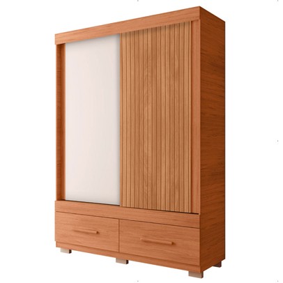 Guarda-Roupa Solteiro Sereno 2 Portas 2 Gavetas Freijó/Off White - Caemmun