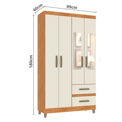 Guarda-Roupa Solteiro Illinois 4 Portas 2 Gavetas com Espelho Cinamomo/Off White - Pnr Móveis