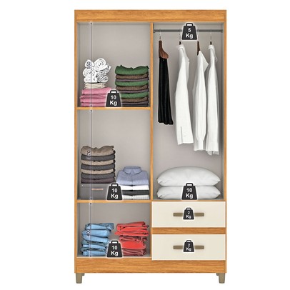 Guarda-Roupa Solteiro Illinois 4 Portas 2 Gavetas com Espelho Cinamomo/Off White - Pnr Móveis