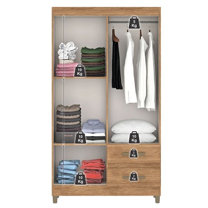 Guarda-Roupa Solteiro Illinois 4 Portas 2 Gavetas com Espelho Mel - Pnr Móveis