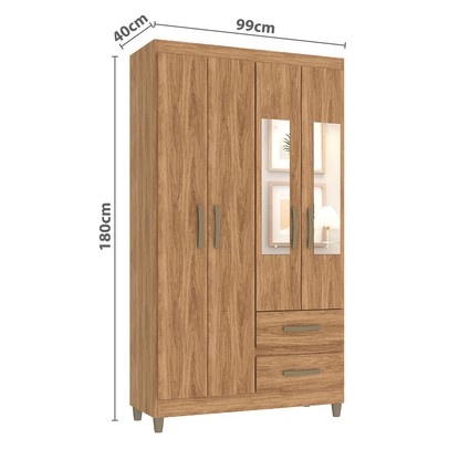 Guarda-Roupa Solteiro Illinois 4 Portas 2 Gavetas com Espelho Mel - Pnr Móveis