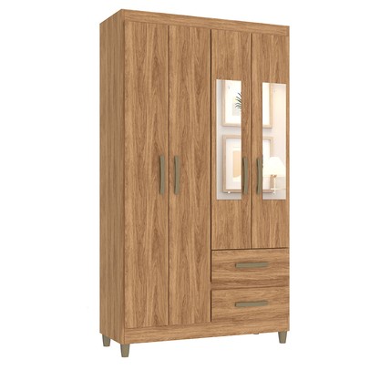 Guarda-Roupa Solteiro Illinois 4 Portas 2 Gavetas com Espelho Mel - Pnr Móveis
