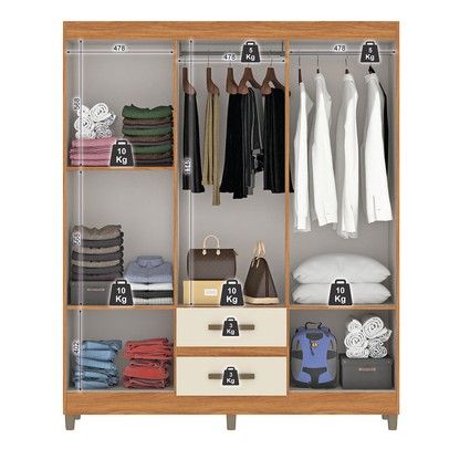 Guarda-Roupa Solteiro Celesti 6 Portas 2 Gavetas com Espelho Cinamomo/Off White - Pnr Móveis