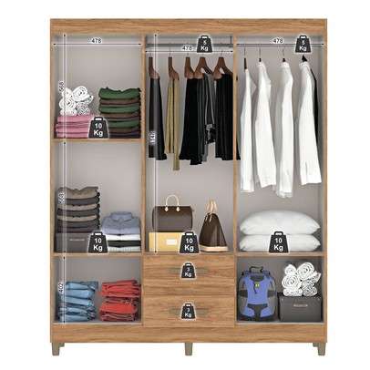 Guarda-Roupa Solteiro Celesti 6 Portas 2 Gavetas com Espelho Mel - Pnr Móveis