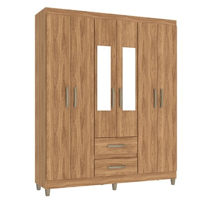 Guarda-Roupa Solteiro Celesti 6 Portas 2 Gavetas com Espelho Mel - Pnr Móveis