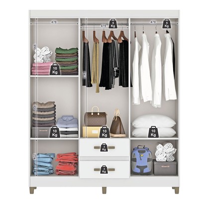 Guarda-Roupa Solteiro Celesti 6 Portas 2 Gavetas com Espelho Branco - Pnr Móveis