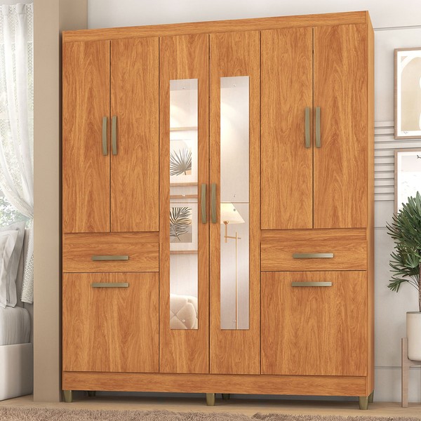 Guarda-Roupa Solteiro Província 8 Portas 2 Gavetas com Espelho Cinamomo - Pnr Móveis