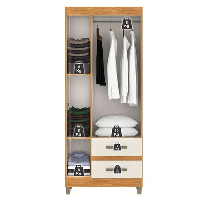 Guarda-Roupa Solteiro Rinaldi 3 Portas 2 Gavetas com Espelho Cinamomo/Off White - Pnr Móveis