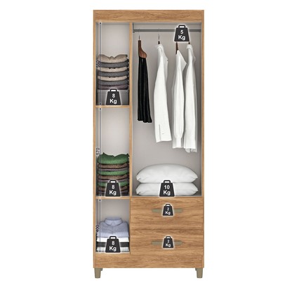 Guarda-Roupa Solteiro Rinaldi 3 Portas 2 Gavetas com Espelho Mel - Pnr Móveis