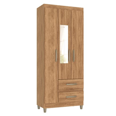 Guarda-Roupa Solteiro Rinaldi 3 Portas 2 Gavetas com Espelho Mel - Pnr Móveis