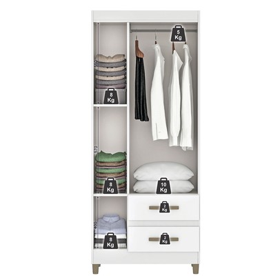 Guarda-Roupa Solteiro Rinaldi 3 Portas 2 Gavetas com Espelho Branco - Pnr Móveis