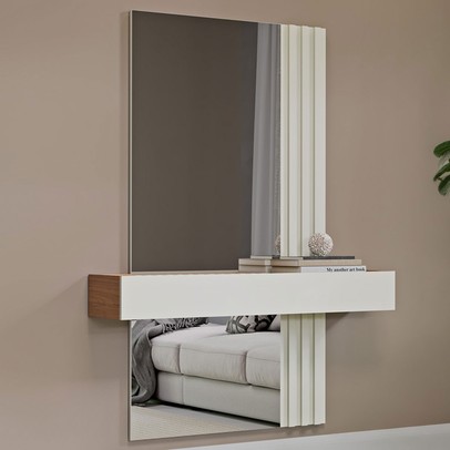 Aparador 1 Gaveta com Espelho Ripado Freijó/Off White - Dalla Costa