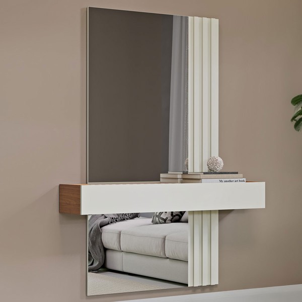 Aparador 1 Gaveta com Espelho Ripado Freijó/Off White - Dalla Costa