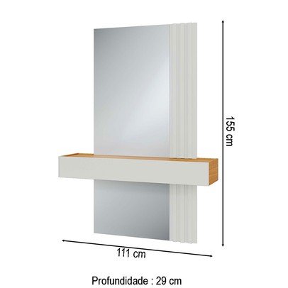 Aparador 1 Gaveta com Espelho Ripado Freijó/Off White - Dalla Costa