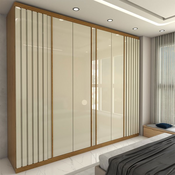 Guarda-Roupa Casal Travelle New 6 Portas 4 Gavetas Ripado 100% Mdf Naturale/Off White - Panorama Móveis