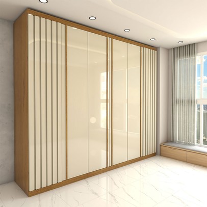 Guarda-Roupa Casal Travelle New 6 Portas 4 Gavetas Ripado 100% Mdf Naturale/Off White - Panorama Móveis