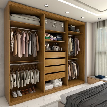 Guarda-Roupa Casal Travelle New 6 Portas 4 Gavetas Ripado 100% Mdf Naturale/Off White - Panorama Móveis