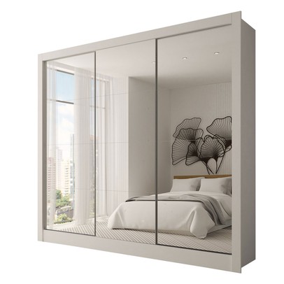 Guarda-Roupa Casal Giulia Slim 3 Portas 3 Gavetas com Espelho Branco - Panorama Móveis