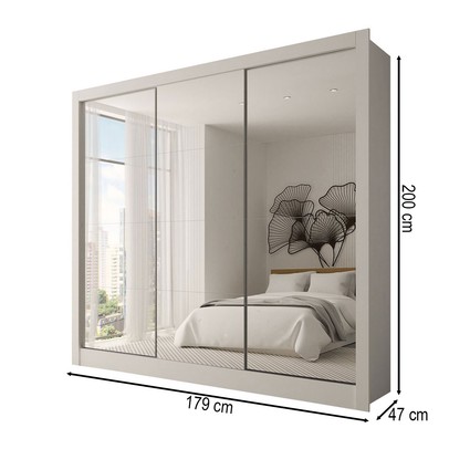 Guarda-Roupa Casal Giulia Slim 3 Portas 3 Gavetas com Espelho Branco - Panorama Móveis